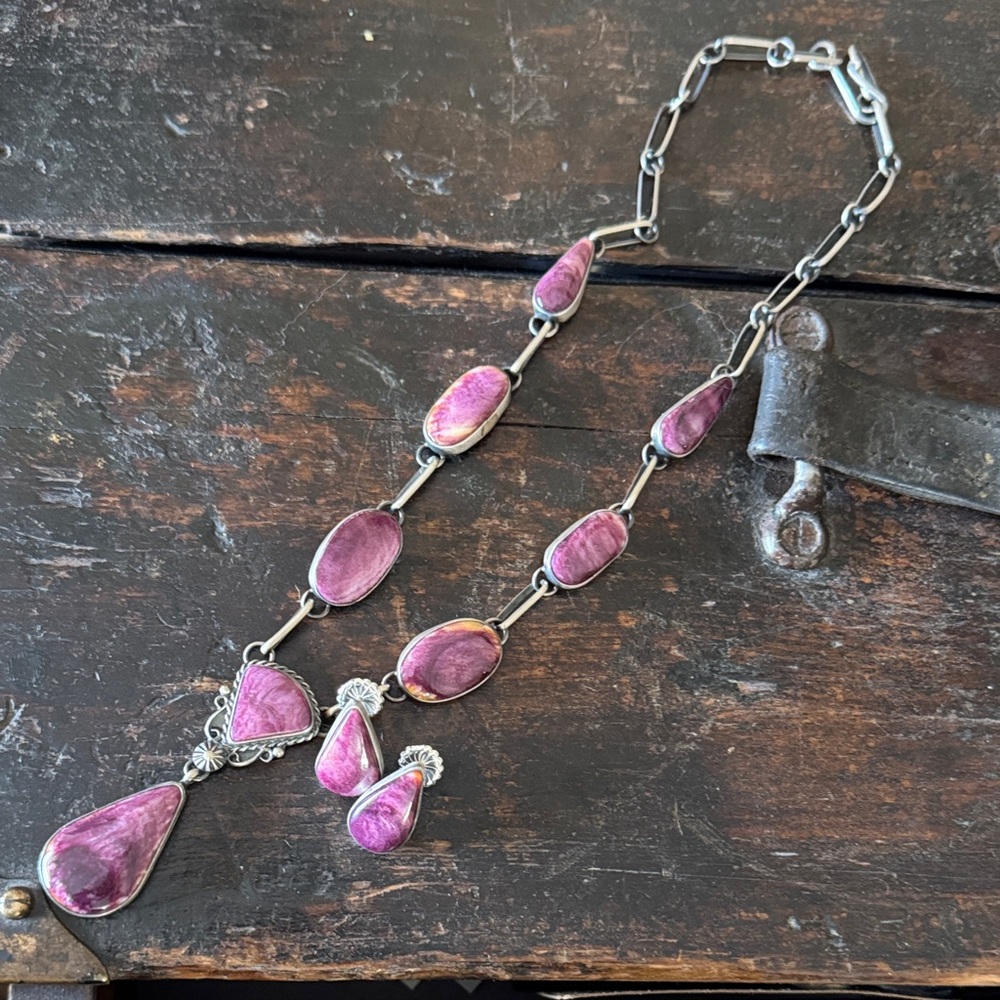 Sterling silver & Purple Spiny petite Lariat set